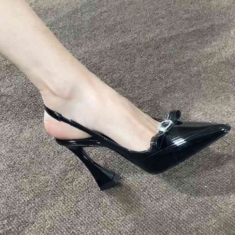 尖头蝴蝶结酒红色高跟鞋女性感水钻搭扣百搭粗跟一字后空凉鞋夏季,女鞋,勃肯鞋/软木鞋,淘宝优惠券,粉丝福利购,淘宝优惠卷