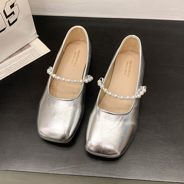 法式珍珠银色玛丽珍单鞋女2025秋夏季新款小皮鞋配裙子软底晚晚鞋