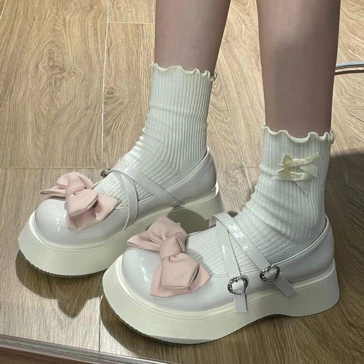 可爱蝴蝶结圆头玛丽珍小皮鞋女2025秋季洛丽塔厚底增高jk制服单鞋