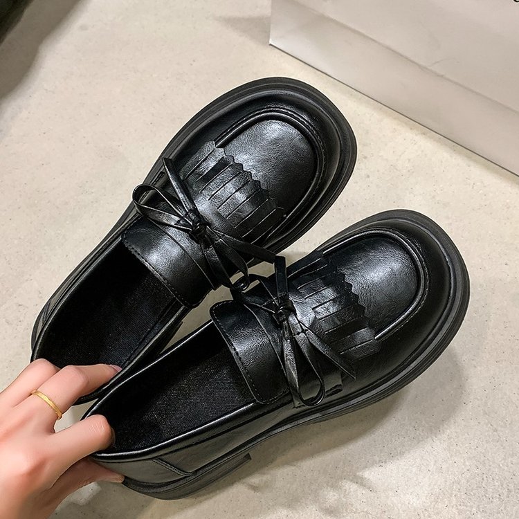 黑色英伦风厚底女2025新款秋季日系jk制服鞋粗跟百搭乐福鞋低帮鞋