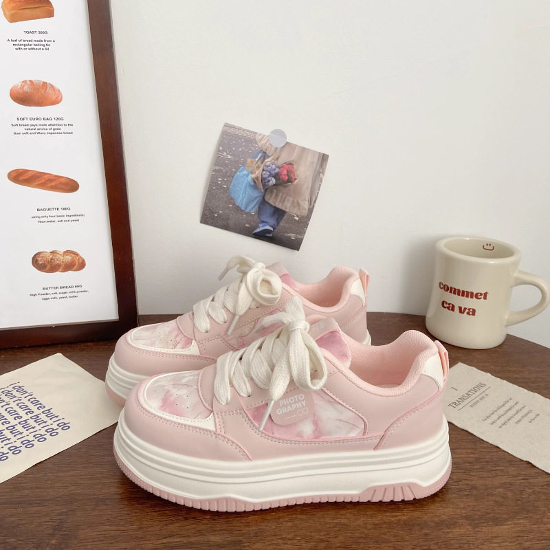 2025春新款厚底粉色面包鞋女平底板鞋百搭小众小白鞋女运动休闲鞋,女鞋,休闲板鞋,淘宝优惠券,粉丝福利购,淘宝优惠卷