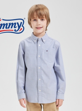 潮牌儿童灰色气质衬衫 中大男童纯棉长袖衬衣 中小学生纯棉上衣