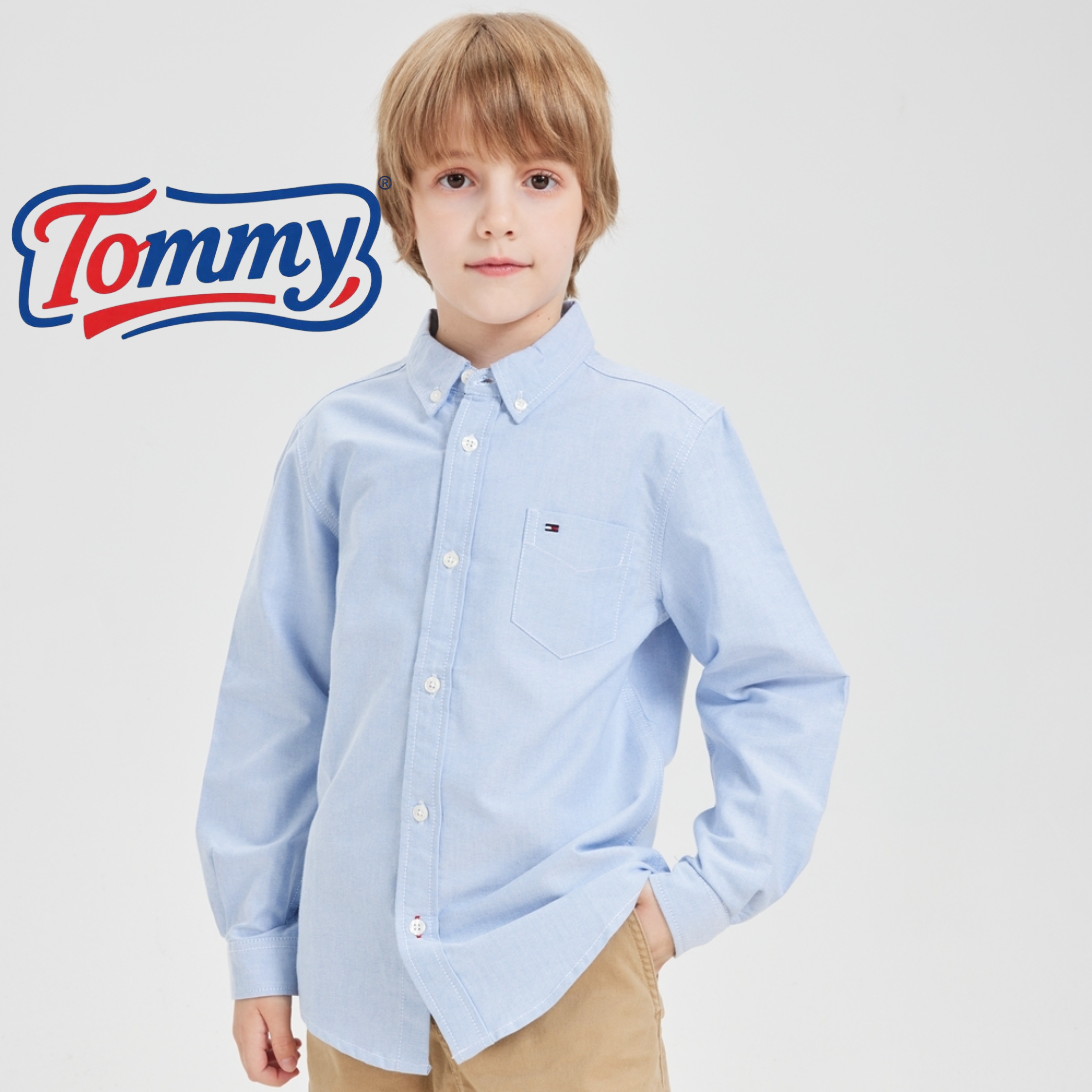 潮牌儿童牛津纺衬衫纯棉长袖衬衣