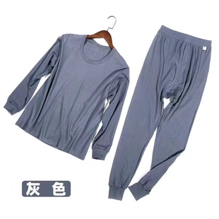 圆领毛衫 中老年男纯棉秋衣裤 带门襟爸爸装 爷爷全棉线衣裤 保暖 套装