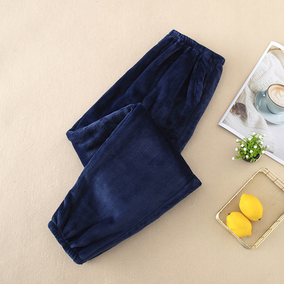 老太太时尚睡裤女秋冬款舒适珊瑚绒老人奶奶束口小脚居家长裤保暖