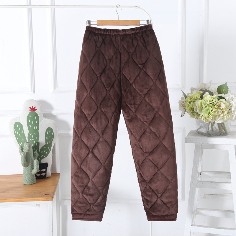 冬天爸爸法兰绒夹棉睡裤宽松大码