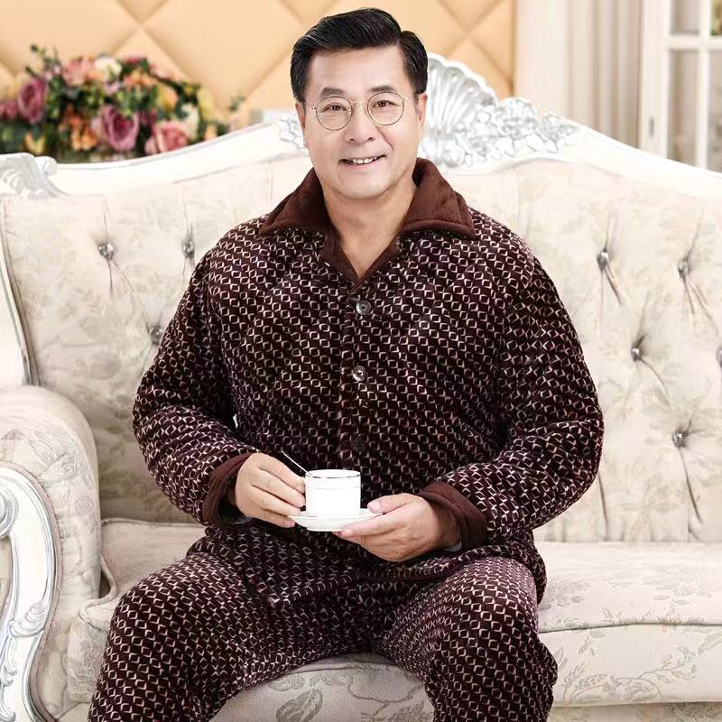 爷爷冬装外套时尚加厚居家睡衣男