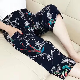 女奶奶7分裤 纯棉绸中老年夏天中裤 柔软舒适 薄款 老太太休闲七分裤
