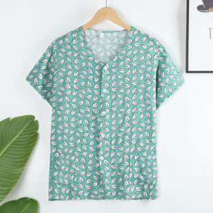 纯棉绸加肥加大200斤老年奶奶人造棉女装 短袖 薄 扣子开衫 妈妈夏季