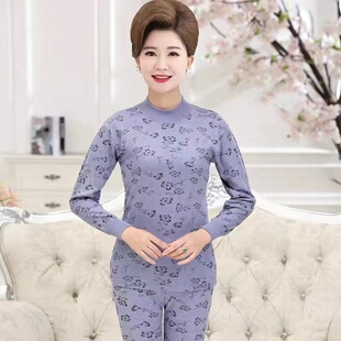 中高低领线衣线裤 妈妈奶奶全棉大码 套装 中老年人女士纯棉秋衣秋裤