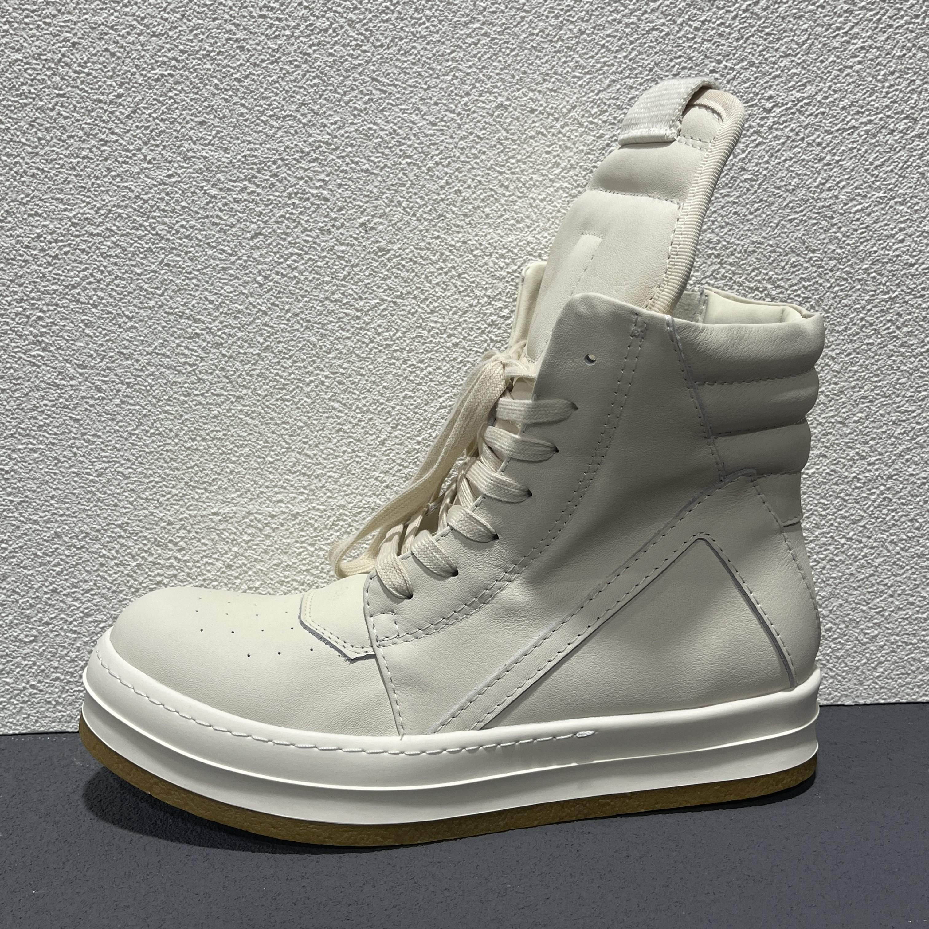 thumbnail for RO shoes new high-top inverted triangle tobacco rubber sole series genuine leather platform casual shoes men's height increase trend shoes