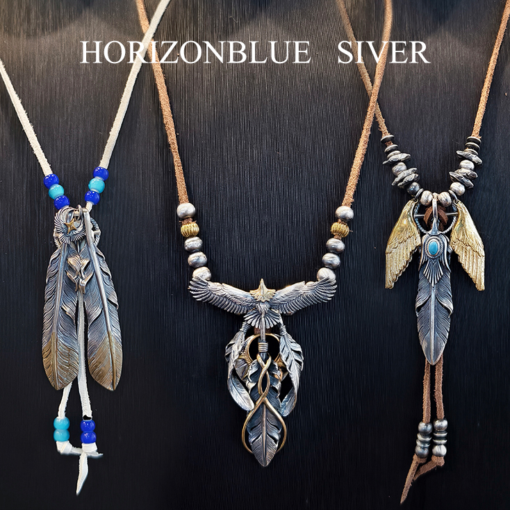 HORIZONBLUE羽毛鹰皮绳项链潮流