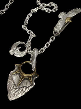 HORIZONBLUE SIVER太阳光芒矛头吊坠925银鹰头印第安箭头男女项链