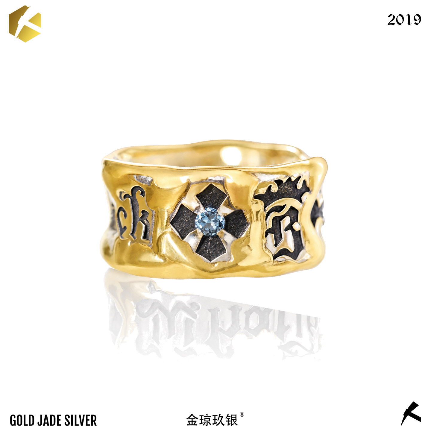 金琼玖银WHATTHEFUCK脏话戒指925银鎏金男士宽版重工镶钻定制潮流