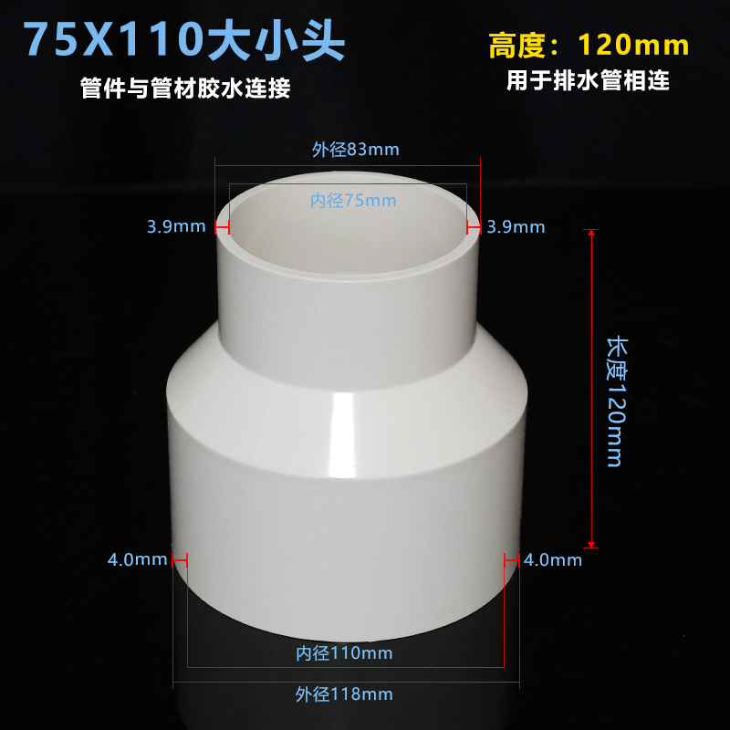 75*110变径接头转120软管下水管