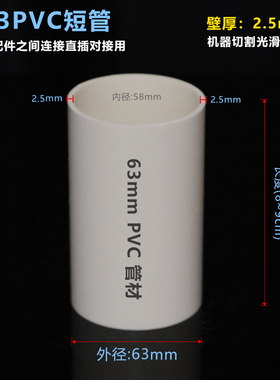 外径63mmPVC管短管长度可定制5cm 15cm 25cm排水管下水管管材配件
