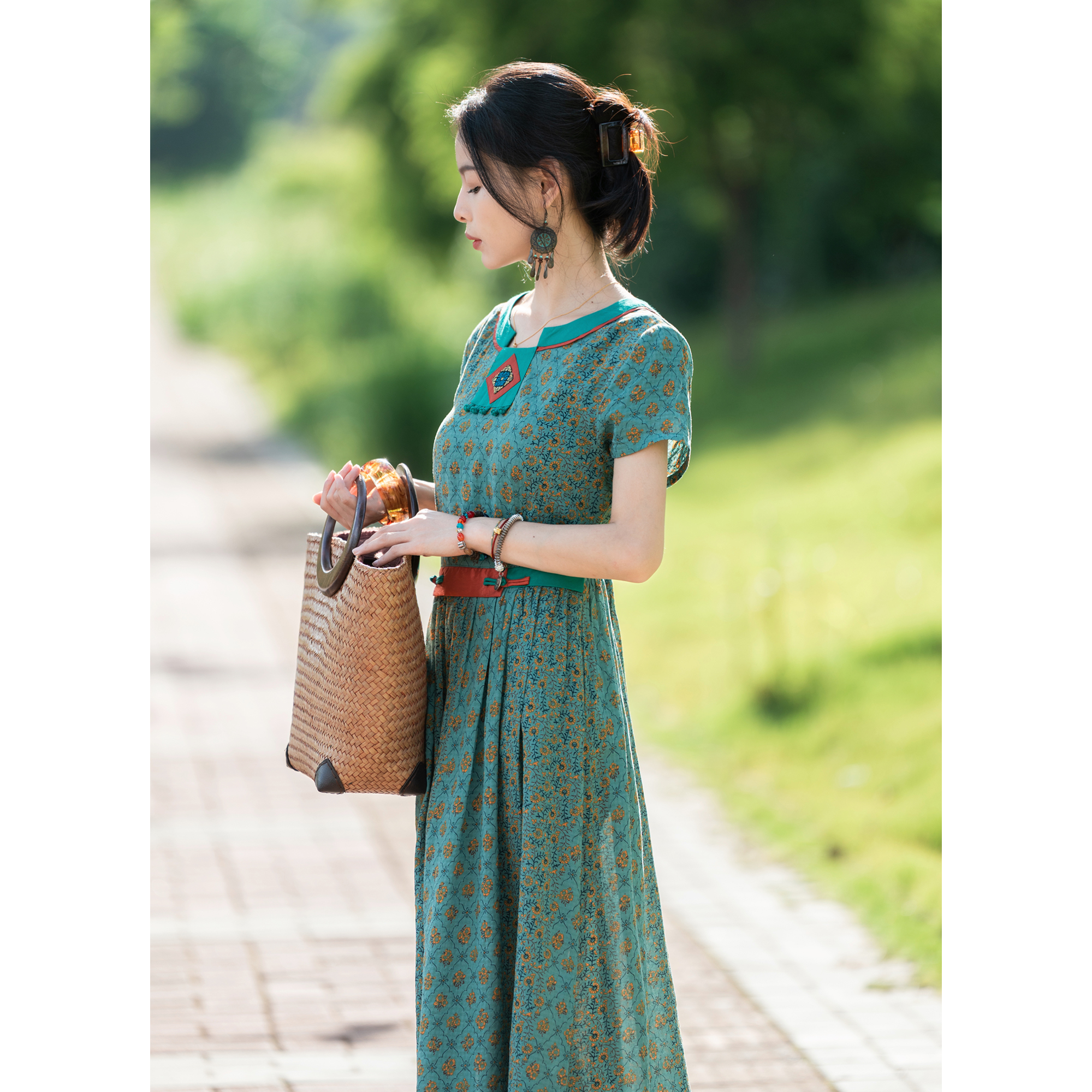 民族风连衣裙棉碎花中式原创