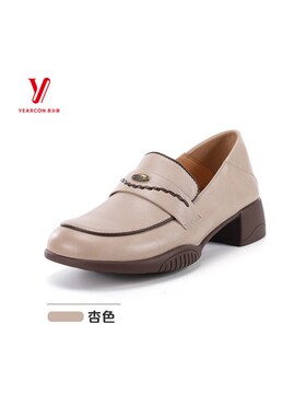 意尔康6462ZB48145Y2026粗真皮脚蹬新款单鞋跟春夏季女鞋乐福鞋一