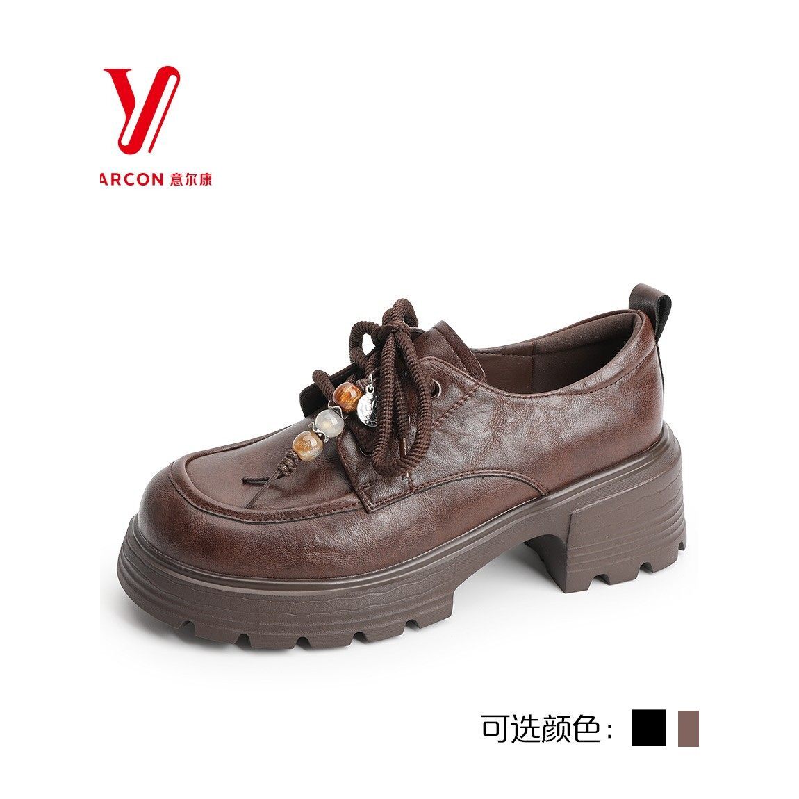 意尔康6162AD16792Y皮鞋复古风粗2026新款乐福鞋小跟女鞋英伦春季