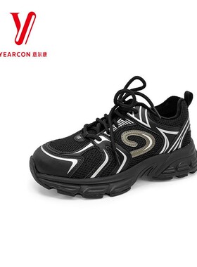 意尔康新款休闲鞋网面冬季女鞋运动拼色5881AD14308M厚底2025时尚