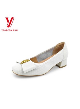 意尔康浅口跟单鞋真皮粗女鞋蝴蝶结6251ZA47173Y女2026新款春夏季