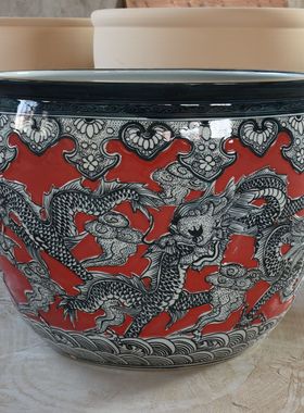 景德镇大型客厅陶瓷睡莲缸