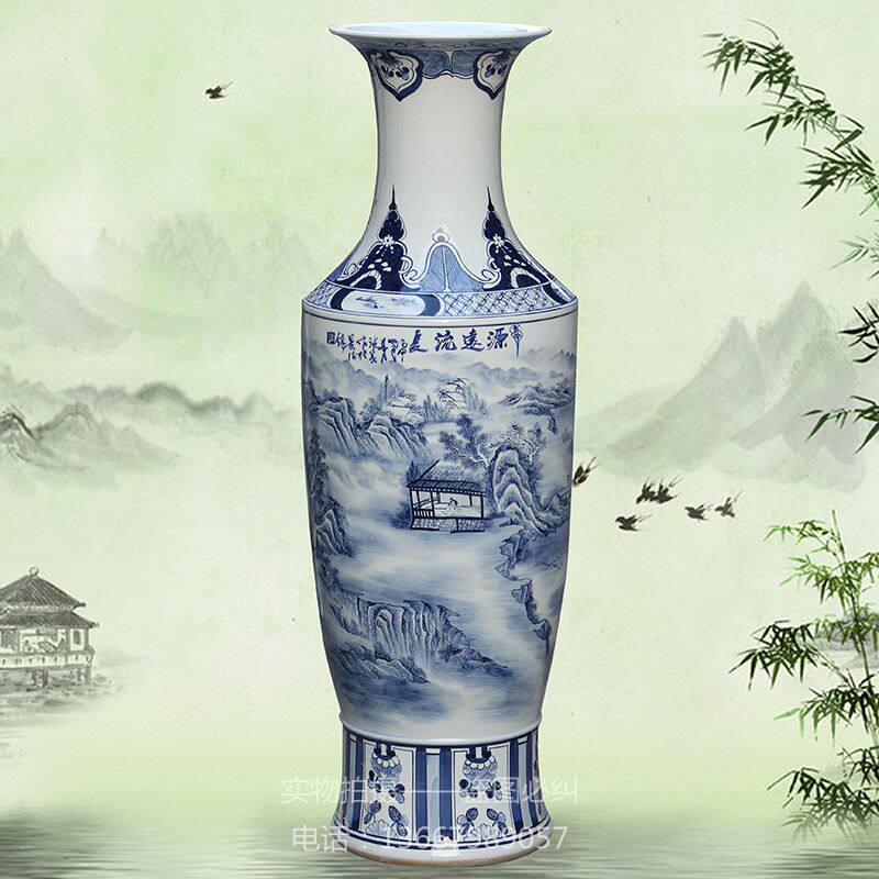 景德镇陶瓷器落地花瓶手绘山水1.2米1.4米1.6米大花瓶 装饰摆设