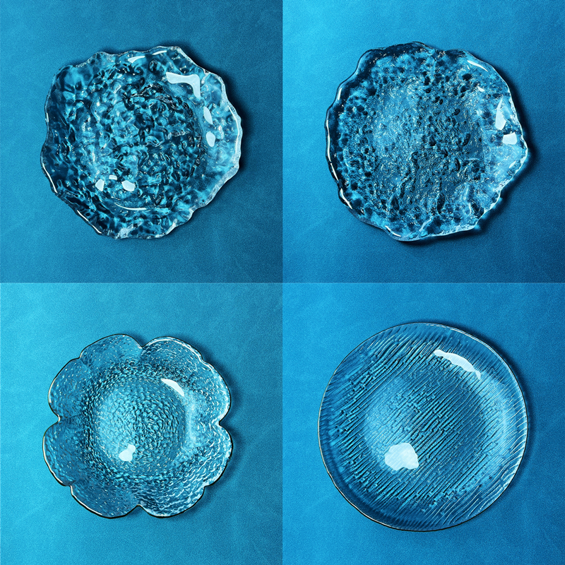 日式手工玻璃小盘子金边锤纹碟子透明小吃水果零食盘无铅水晶玻璃