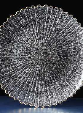 日式圆形玻璃盘手工金边花棱盘水果沙拉盘干果小吃碟无铅水晶果盘