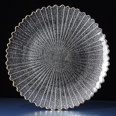 玻璃水果盘金边花棱盘水晶玻璃