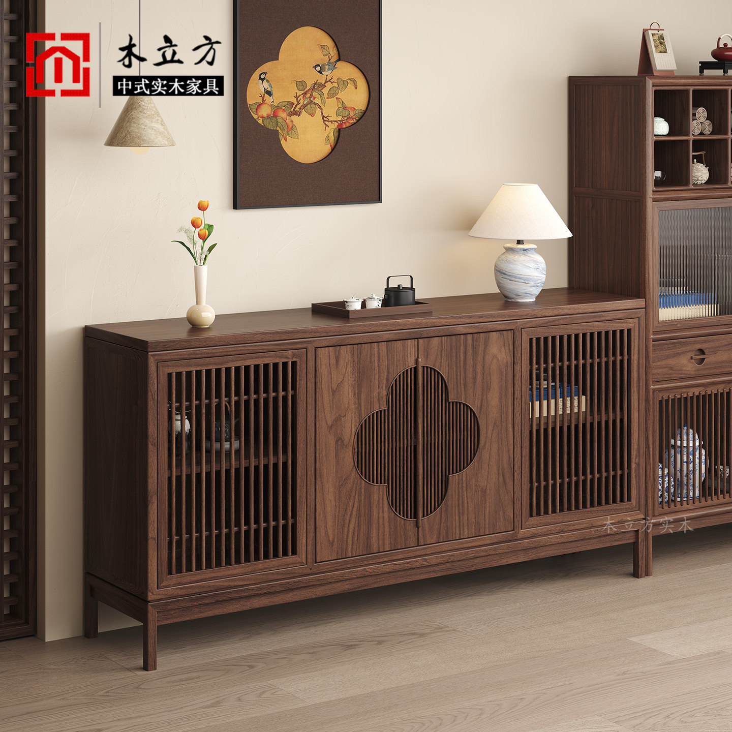 新中式实木餐边柜黑胡桃木茶室边柜矮柜宋式美学玄关柜置物柜鞋柜,住宅家具,餐边柜,淘宝优惠券,粉丝福利购,淘宝优惠卷