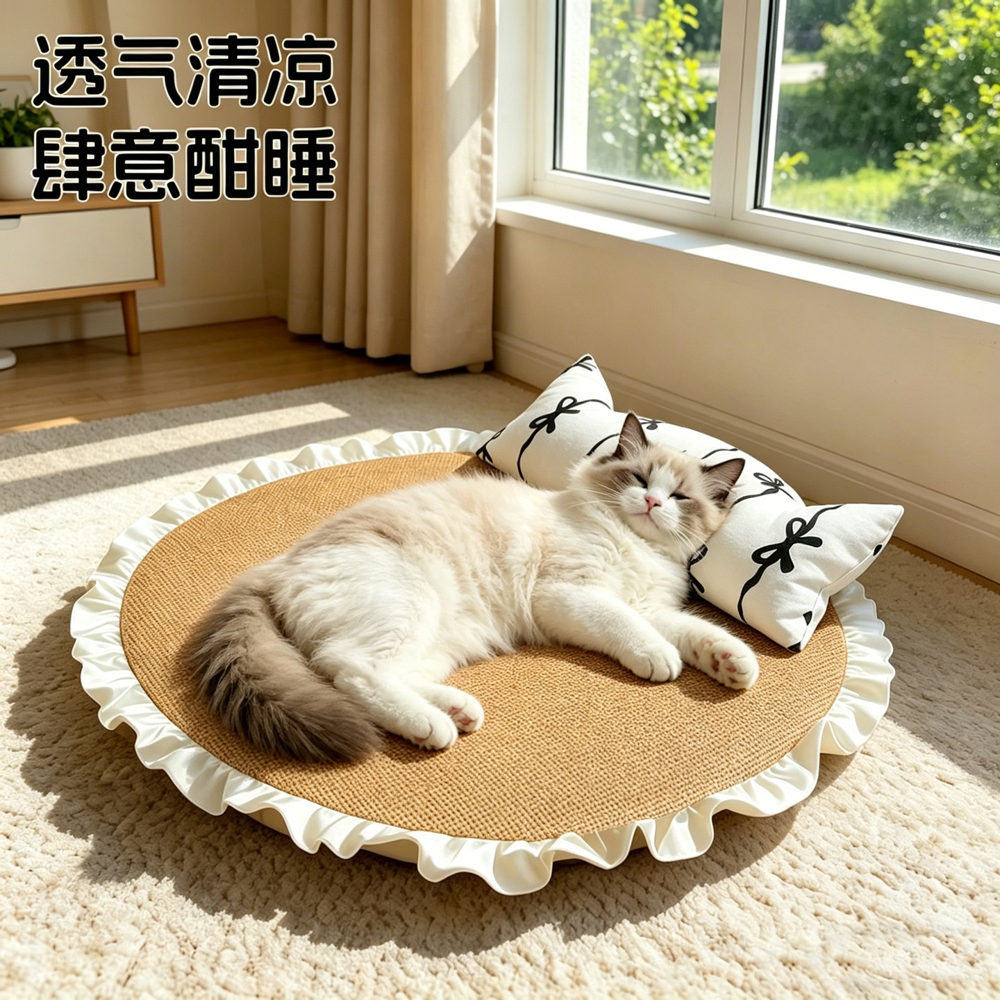 夏季猫垫子四季通用藤编狗狗垫子猫咪睡觉用凉席垫新式圆形猫窝垫