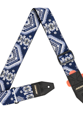 AMUMU吉他背带蓝色民族风民谣木电吉他贝斯通用头层牛皮耐用精致