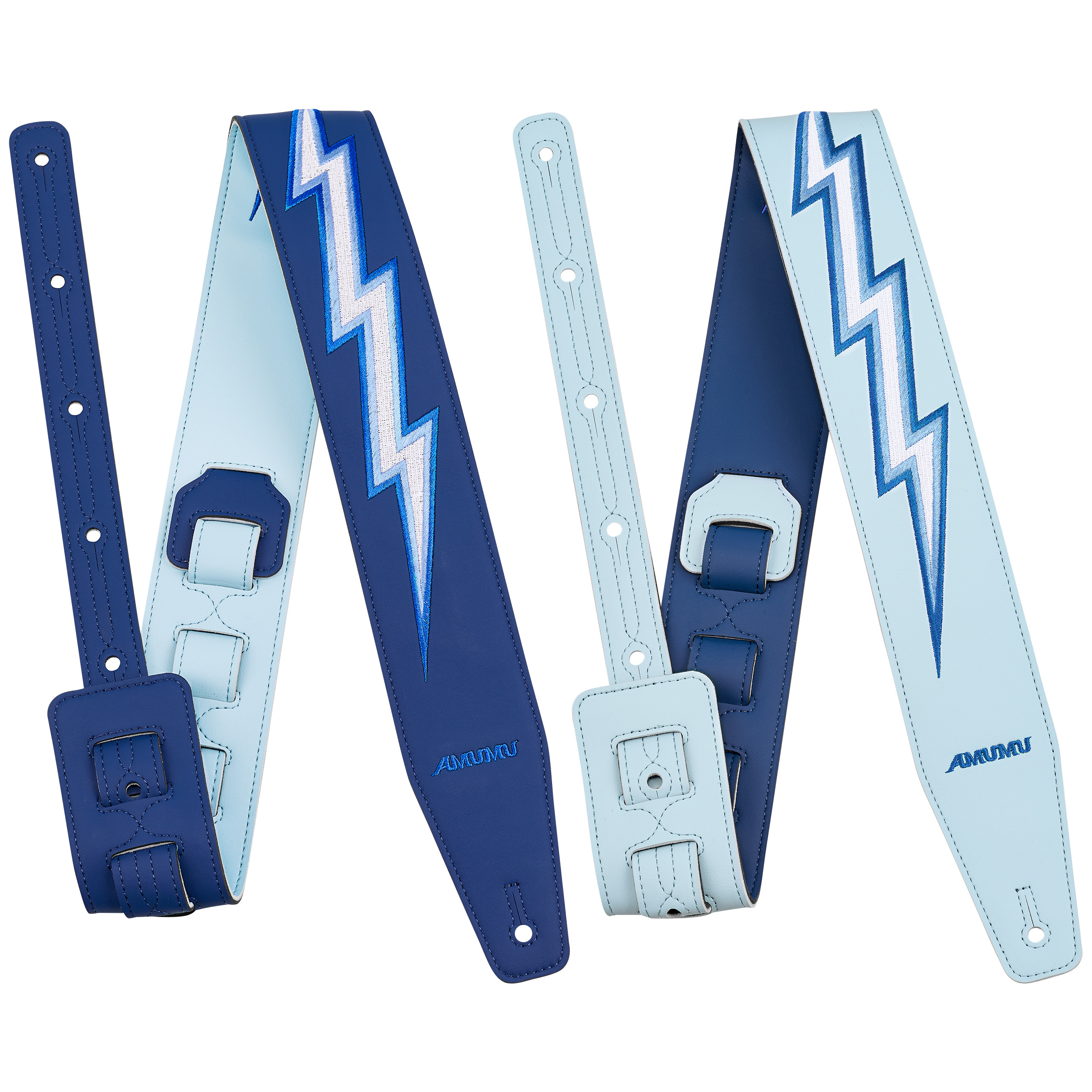 AMUMU皮吉他背带木电吉他贝斯通用肩带加宽加厚双面刺绣能量闪电