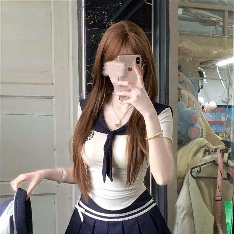 夏季纯欲海军领短袖T恤女学院风制服甜辣显身材网红减龄白色上衣
