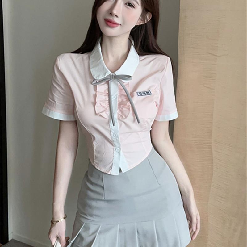 2024新款夏季学院风jk制服套装女甜辣韩系短款上衣半身裙两件套女