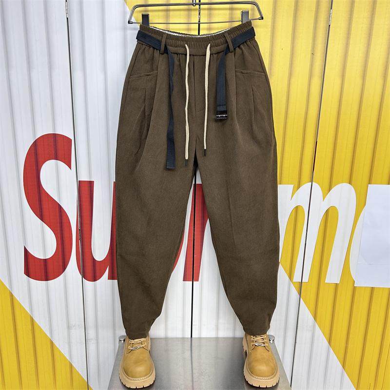 2024秋冬季新款灯芯绒休闲裤男士宽松直筒抽绳痞帅加绒加厚哈伦裤,男装,休闲裤,淘宝优惠券,粉丝福利购,淘宝优惠卷