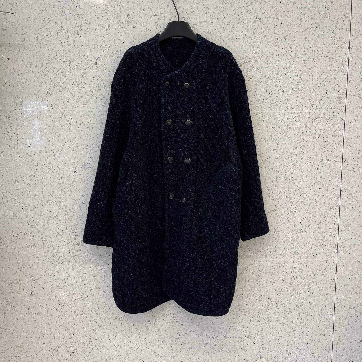 南油小众设计法式双排扣100%羊毛中长款麻花针织外套厚实感大衣