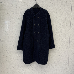 南油小众设计法式双排扣100%羊毛中长款麻花针织外套厚实感大衣