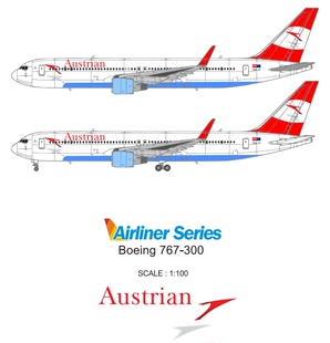 民航客机飞机模型1:100奥地利航空波音767-300客机3D纸模DIY手工