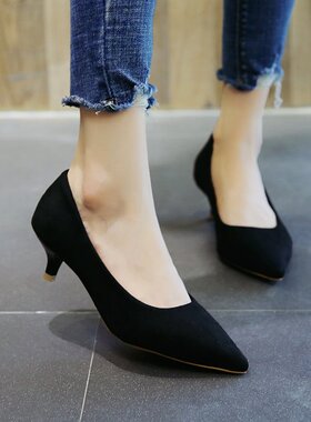 2025新款职业高跟鞋女黑色单鞋浅口低跟2-3cm工作上班学生礼仪正5