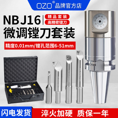 OZO精密NBJ16镗刀BT40套装镗孔器搪孔精镗刀SBJ16微调小径镗刀杆