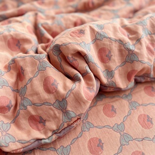 A类柿柿如意纯棉色织双层纱2.5幅布料柔软亲肤两面可用可定制床品