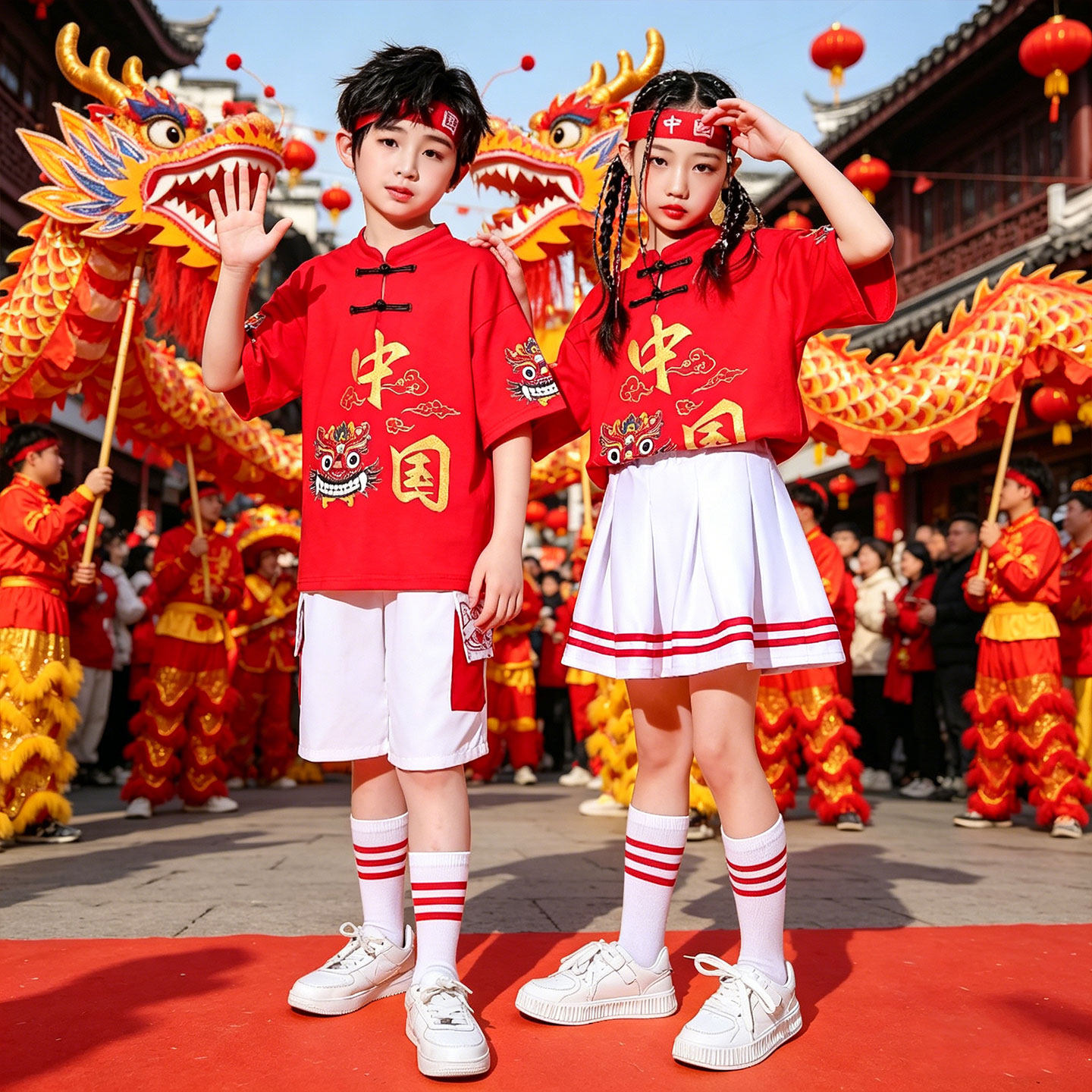 策马奔腾中华美少年男女童啦啦操街舞服装儿童舞蹈演出服快乐小马
