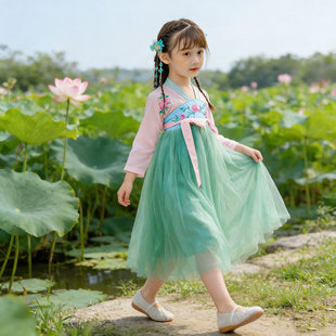 桃花笑女童古装连衣裙舞蹈服演出服咏春吉量儿童中国舞汉服胭脂妆