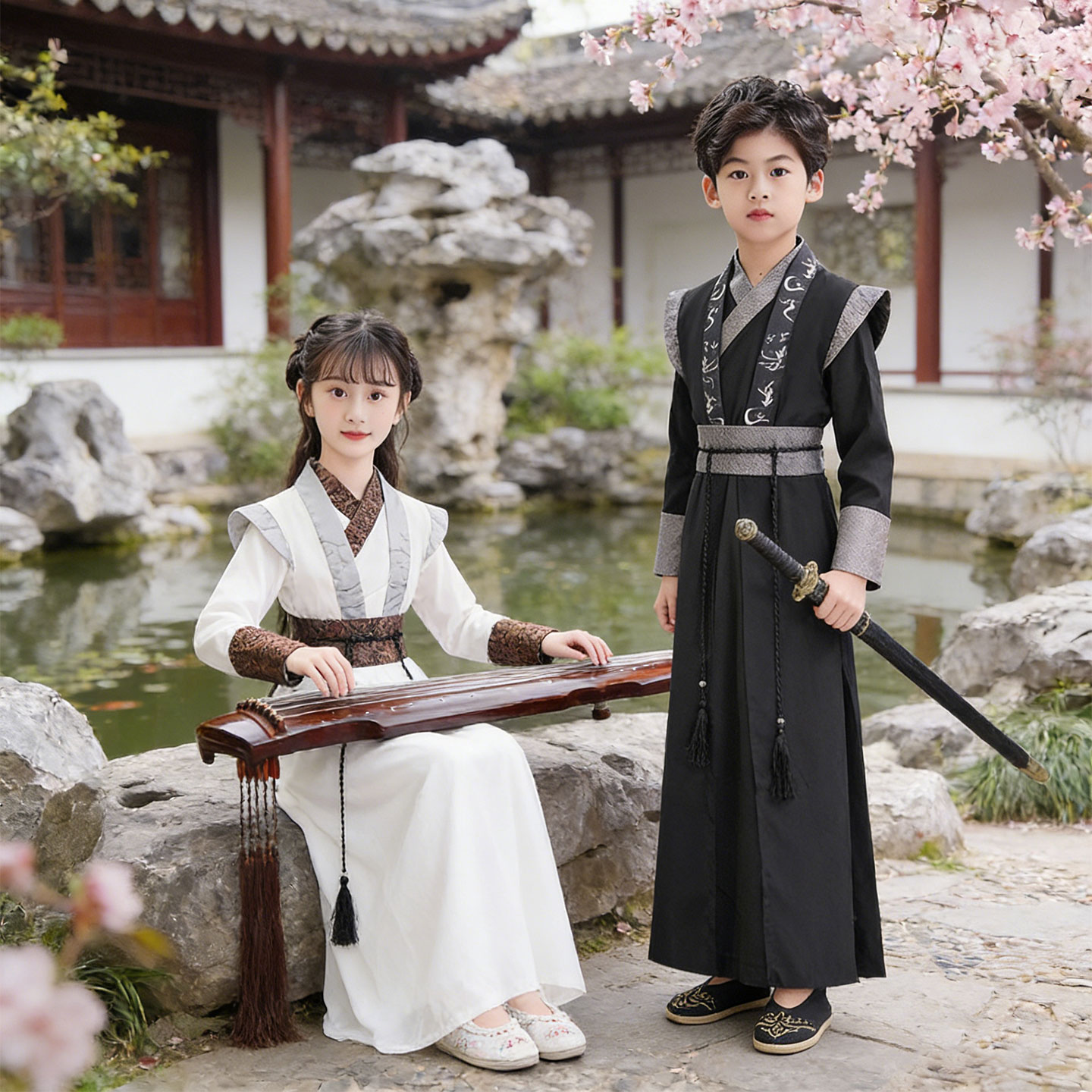 半生雪儿童汉服舞蹈演出服装男女生表演酒馆儿小道童读书郎半城沙