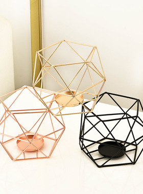 创意北欧铁艺几何烛台摆件 香薰蜡烛架 家居卧室客厅样板间