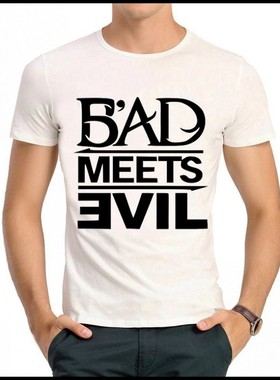Bad Meets Evil tshirt 埃米纳姆 阿姆T恤 白色短袖摇滚 T恤 男女