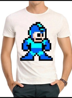 Rockman T-shirt 洛克人 T恤 80后游戏 T恤 白色 洛克人 T恤 男女