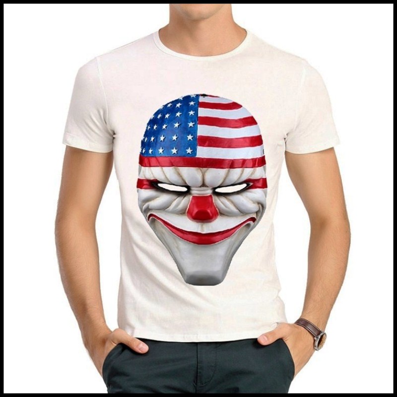 PAYDAY T-shirt 收获日 T恤 白色短袖 T恤 收获日 面具 T恤 男女